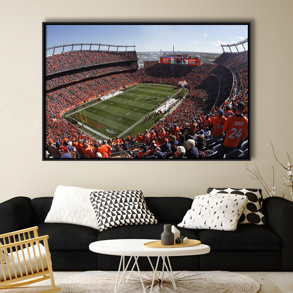 Broncos Stadium at Mile High, Stadium Canvas, Sport Art, Framed Canvas Print Wall Art, Floating Frame