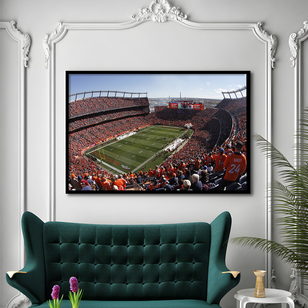 Broncos Stadium at Mile High, Stadium Canvas, Sport Art, Gift for him, Framed Art Print Wall Decor, Picture Framed