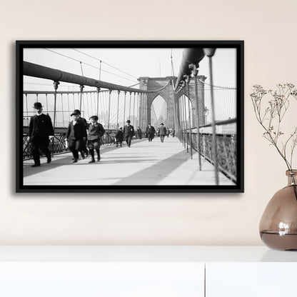 Brooklyn Bridge Black and White Art Industrial Wall Art, Floating Framed Canvas Print