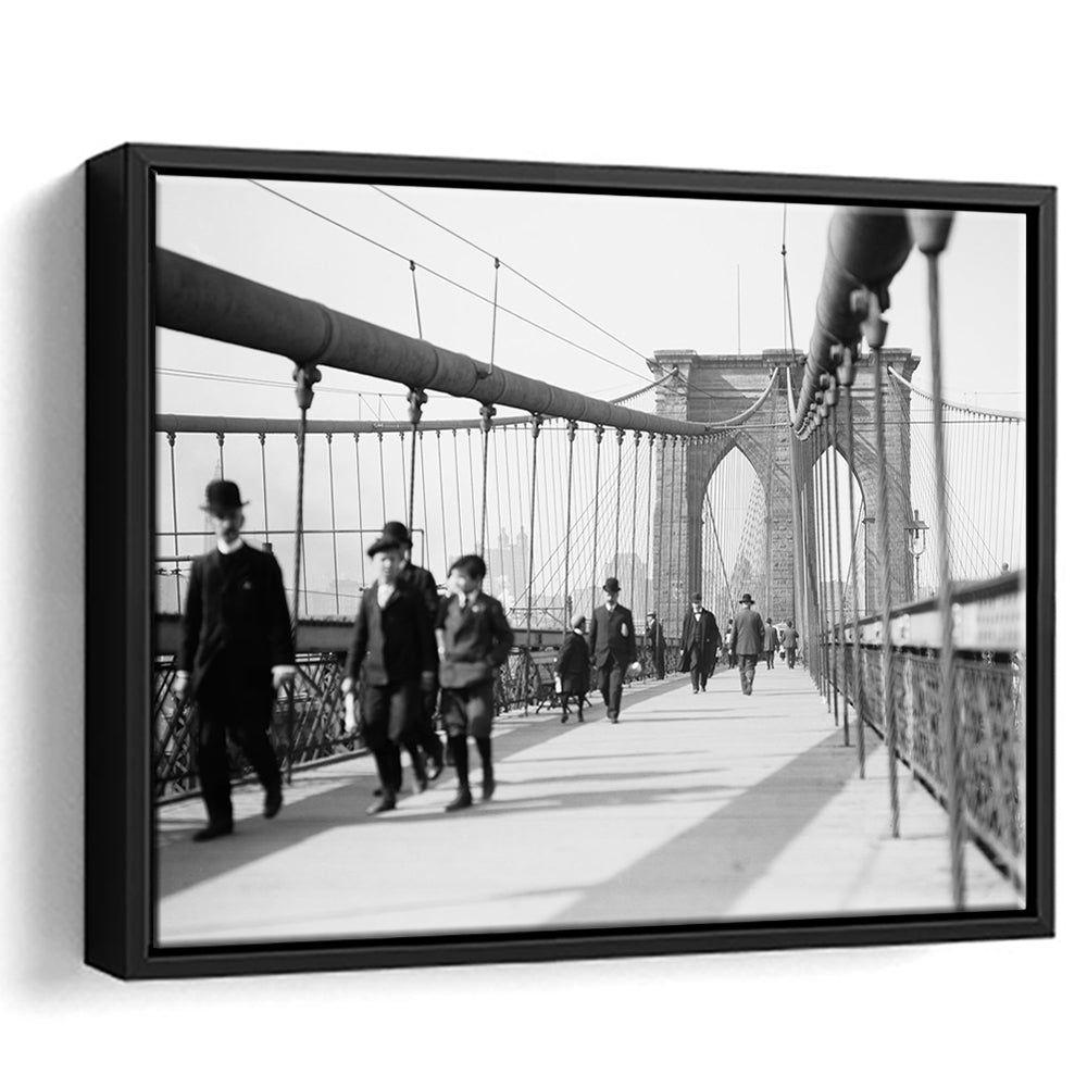 Brooklyn Bridge Black and White Art Industrial Wall Art, Floating Framed Canvas Print