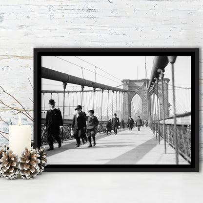 Brooklyn Bridge Black and White Art Industrial Wall Art, Floating Framed Canvas Print