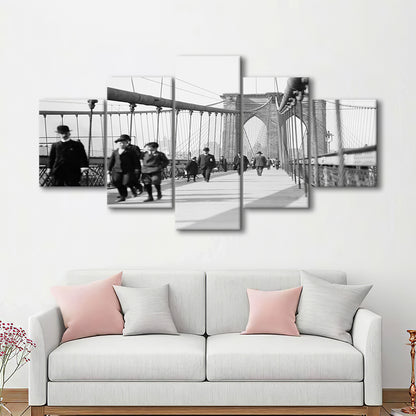 Brooklyn Bridge Black and White Art Industrial Wall Art, Mixed 5 Pieces Canvas Print