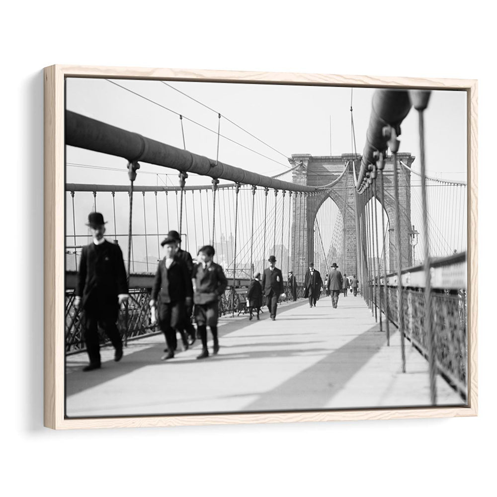 Brooklyn Bridge Black and White Art Industrial Wall Art, Floating Framed Canvas Print