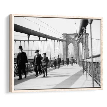 Brooklyn Bridge Black and White Art Industrial Wall Art, Floating Framed Canvas Print