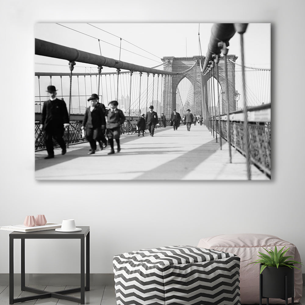 Brooklyn Bridge Black and White Art Industrial Wall Art, Canvas Print Wall Art Decor
