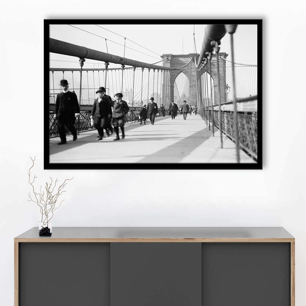 Brooklyn Bridge Black and White Art Industrial Wall Art, Framed Art Print Wall Decor