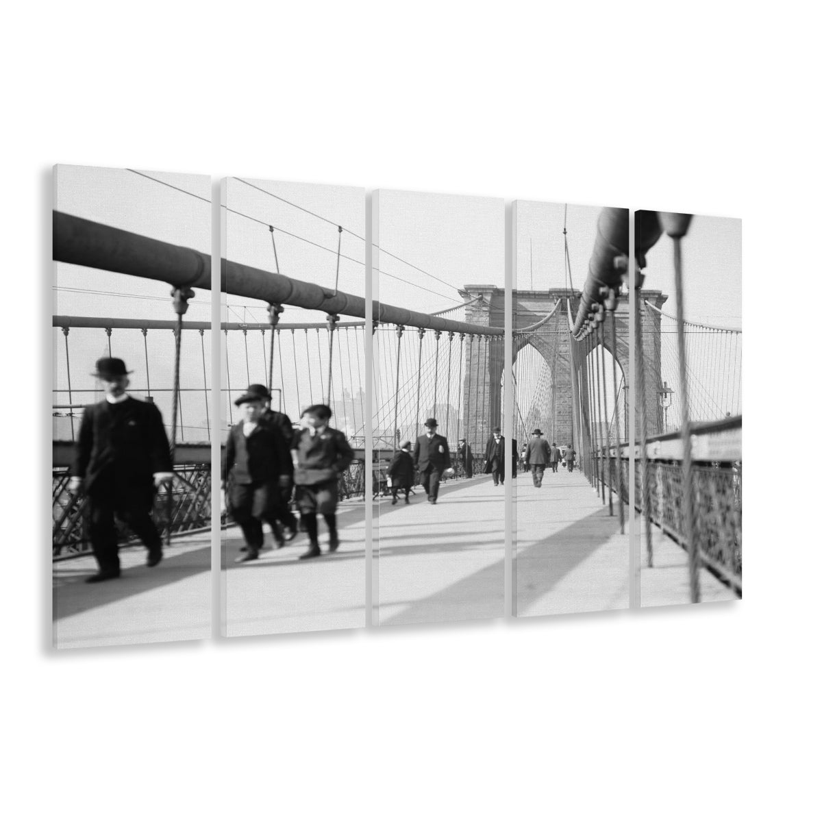 Brooklyn Bridge Black and White Art Industrial Wall Art, 5 Pieces Large Canvas Print