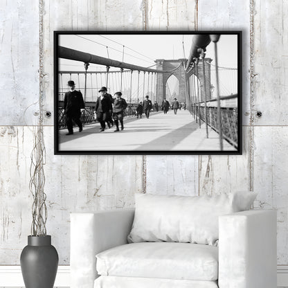 Brooklyn Bridge Black and White Art Industrial Wall Art, Floating Framed Canvas Print