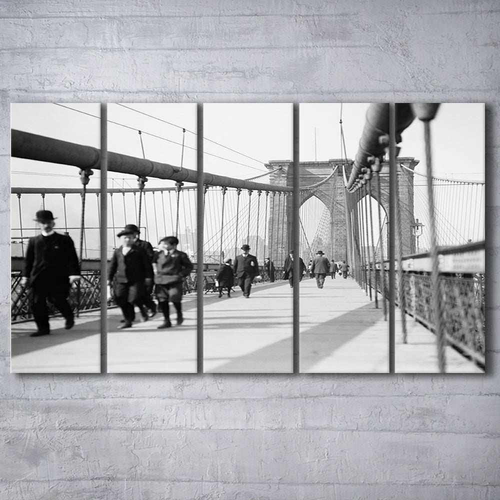 Brooklyn Bridge Black and White Art Industrial Wall Art, 5 Pieces Large Canvas Print