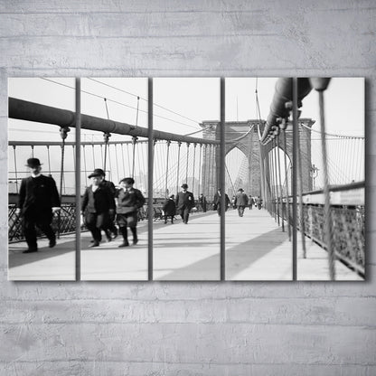 Brooklyn Bridge Black and White Art Industrial Wall Art, 5 Pieces Large Canvas Print
