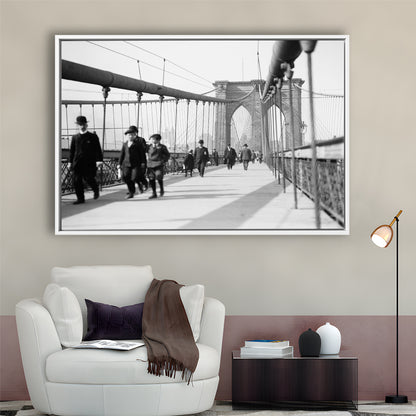 Brooklyn Bridge Black and White Art Industrial Wall Art, Floating Framed Canvas Print