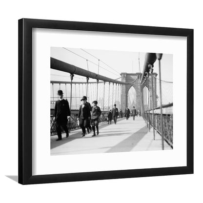 Brooklyn Bridge Black and White Art Industrial Wall Art, Framed Art Print White Border Wall Decor
