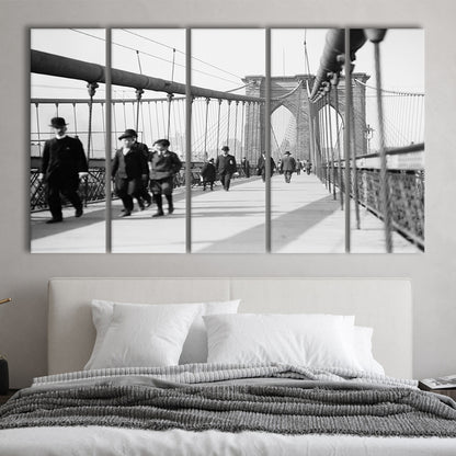 Brooklyn Bridge Black and White Art Industrial Wall Art, 5 Pieces Large Canvas Print