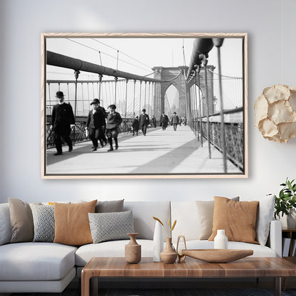 Brooklyn Bridge Black and White Art Industrial Wall Art, Floating Framed Canvas Print