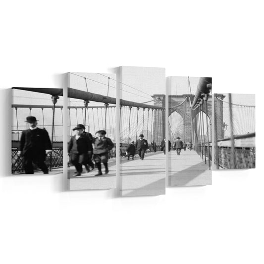 Brooklyn Bridge Black and White Art Industrial Wall Art, Mixed 5 Pieces Canvas Print