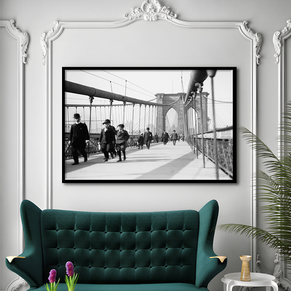 Brooklyn Bridge Black and White Art Industrial Wall Art, Framed Art Print Wall Decor