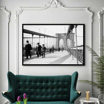 Brooklyn Bridge Black and White Art Industrial Wall Art, Framed Art Print Wall Decor