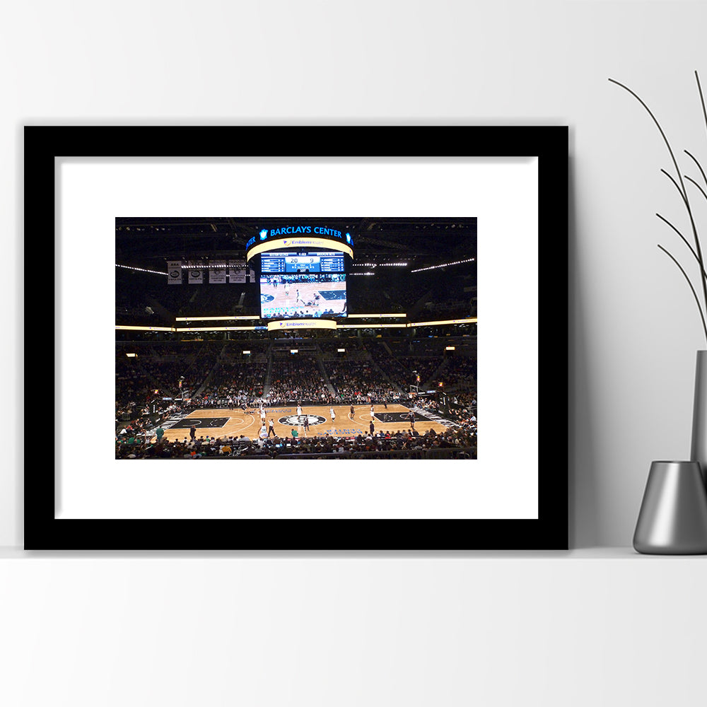 Brooklyn Nets at Barclays Center, Stadium Canvas, Sport Art, Gift for him, White Border Framed Art Print Wall Decor