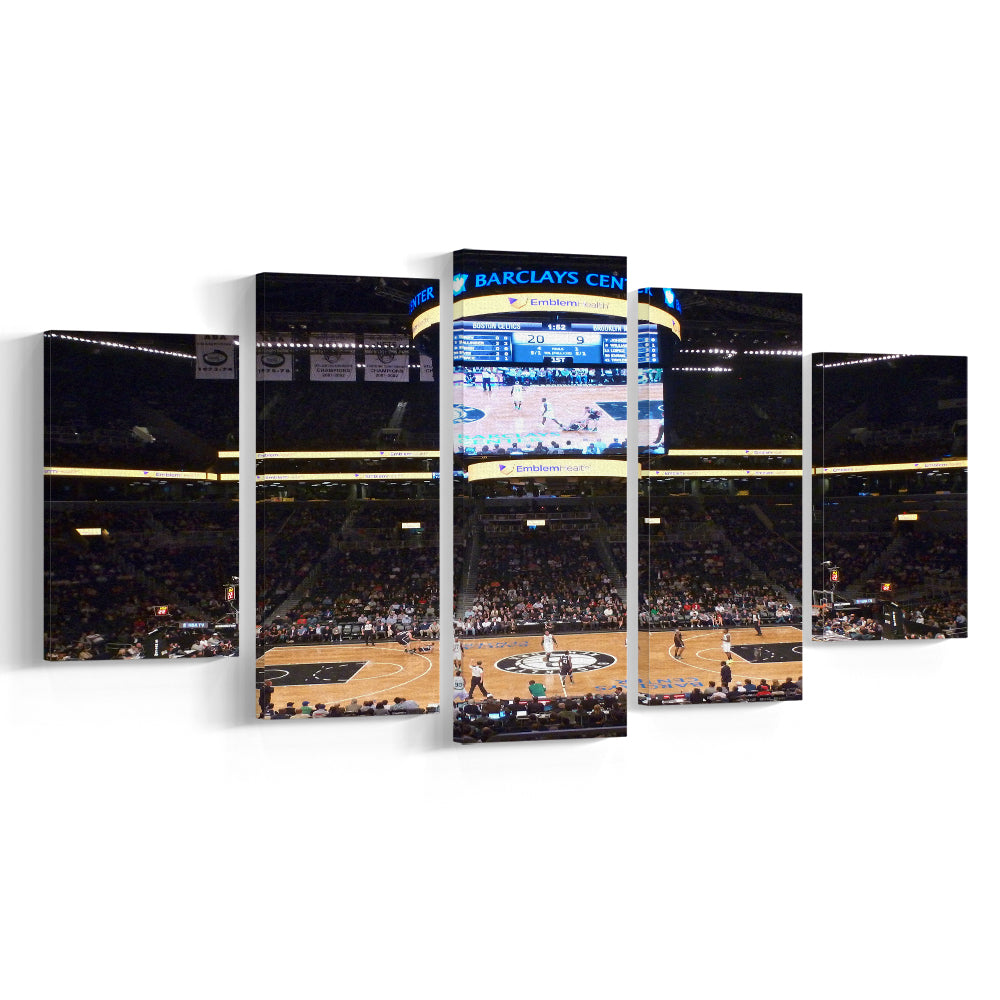 Brooklyn Nets at Barclays Center, Stadium Canvas, Sport Art, Gift for him, 5 Panel, Large Canvas, Canvas Print Wall Art