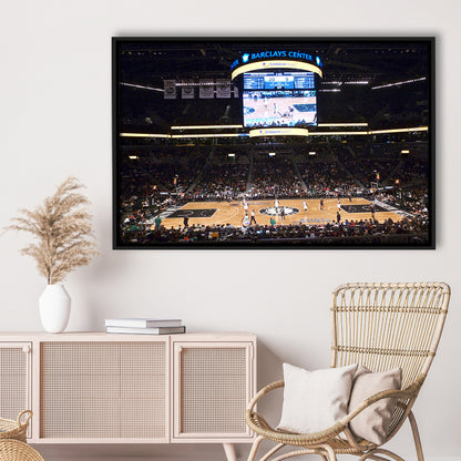 Brooklyn Nets at Barclays Center, Stadium Canvas, Sport Art, Framed Canvas Print Wall Art, Floating Frame