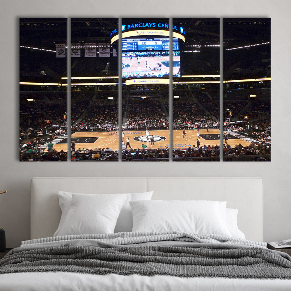 Brooklyn Nets at Barclays Center, Stadium Canvas, Sport Art, 5 Panel B, Extra Large Canvas, Canvas Print Wall Art