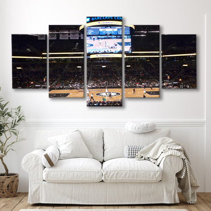 Brooklyn Nets at Barclays Center, Stadium Canvas, Sport Art, Gift for him, 5 Panel, Large Canvas, Canvas Print Wall Art