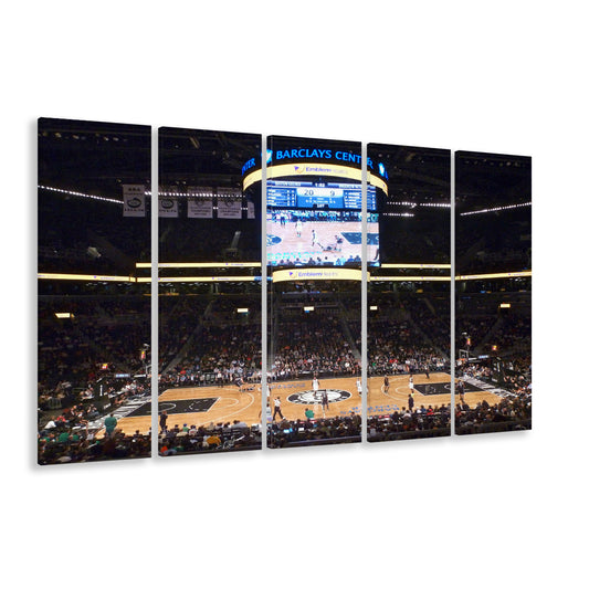 Brooklyn Nets at Barclays Center, Stadium Canvas, Sport Art, 5 Panel B, Extra Large Canvas, Canvas Print Wall Art