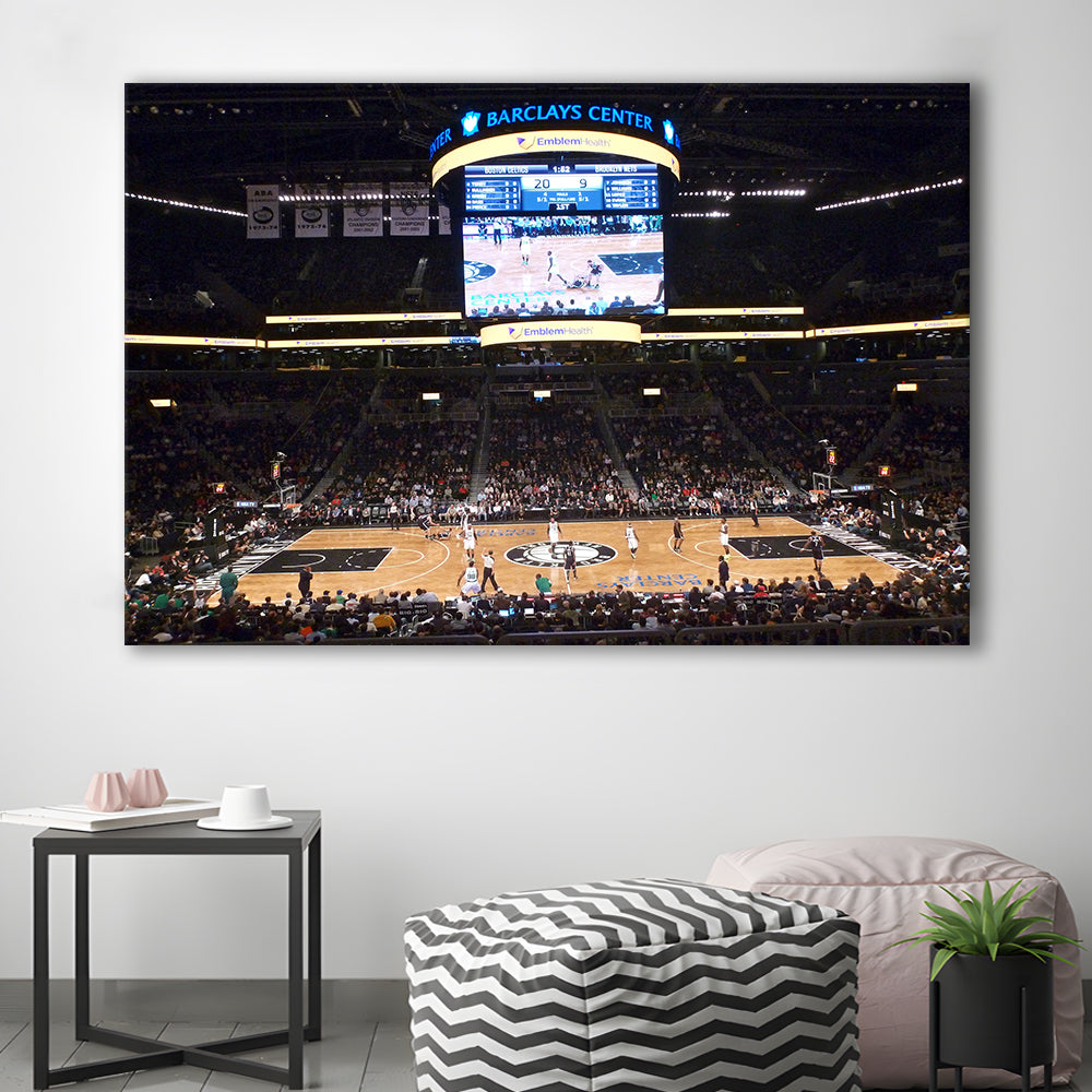Brooklyn Nets at Barclays Center, Stadium Canvas, Sport Art, Gift for him, Man Cave Decor, Art Print, Canvas Print Wall Art