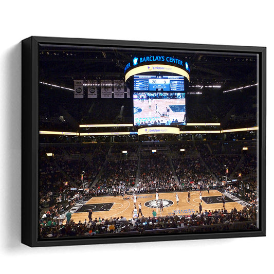 Brooklyn Nets at Barclays Center, Stadium Canvas, Sport Art, Framed Canvas Print Wall Art, Floating Frame
