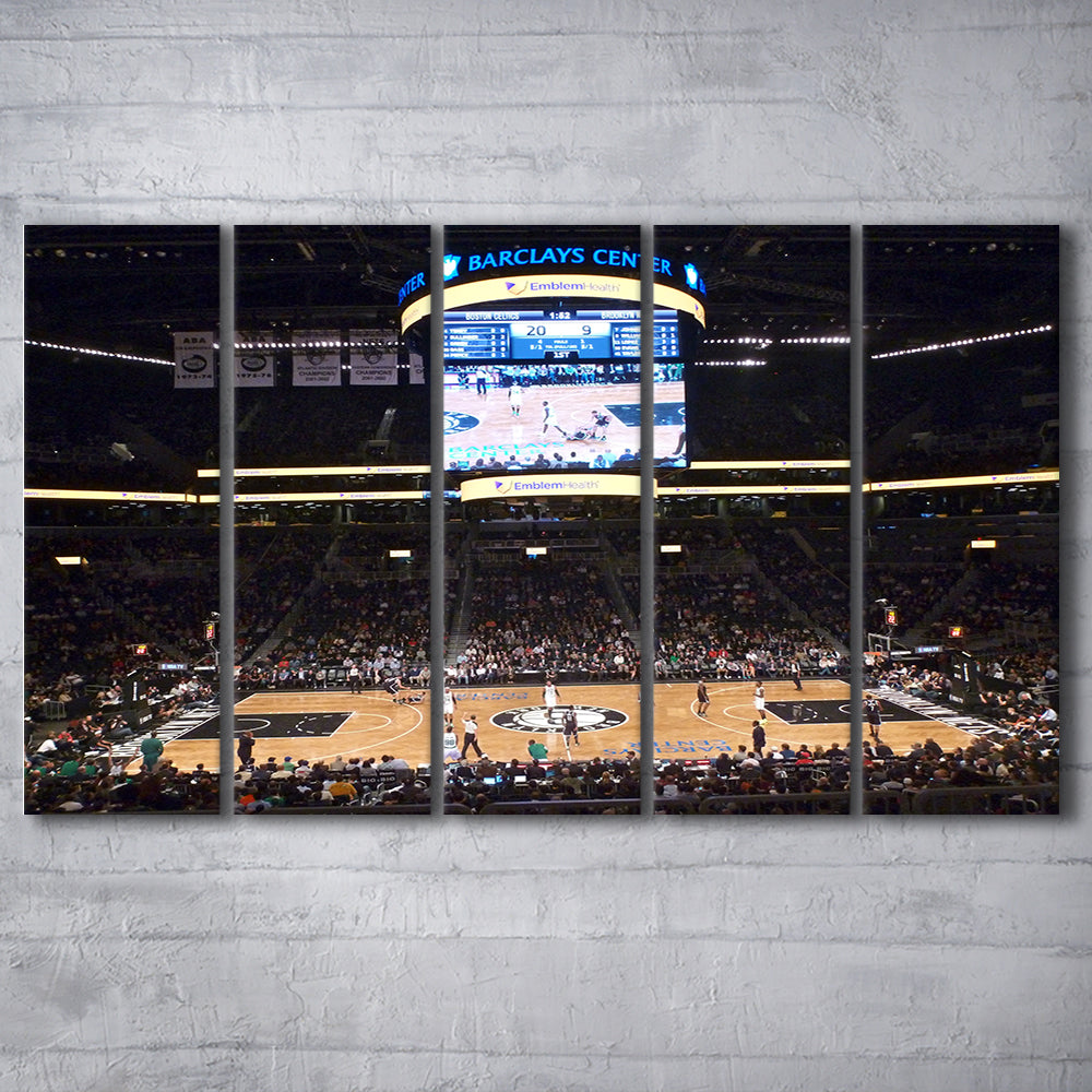 Brooklyn Nets at Barclays Center, Stadium Canvas, Sport Art, 5 Panel B, Extra Large Canvas, Canvas Print Wall Art