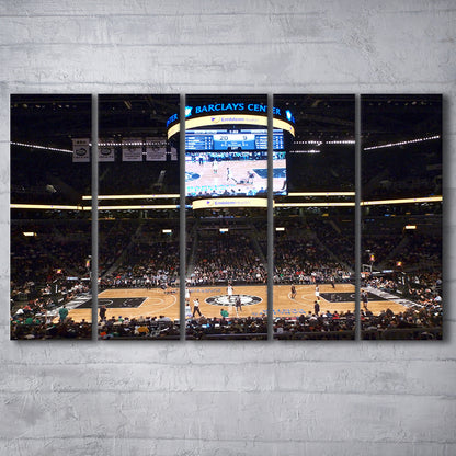 Brooklyn Nets at Barclays Center, Stadium Canvas, Sport Art, 5 Panel B, Extra Large Canvas, Canvas Print Wall Art