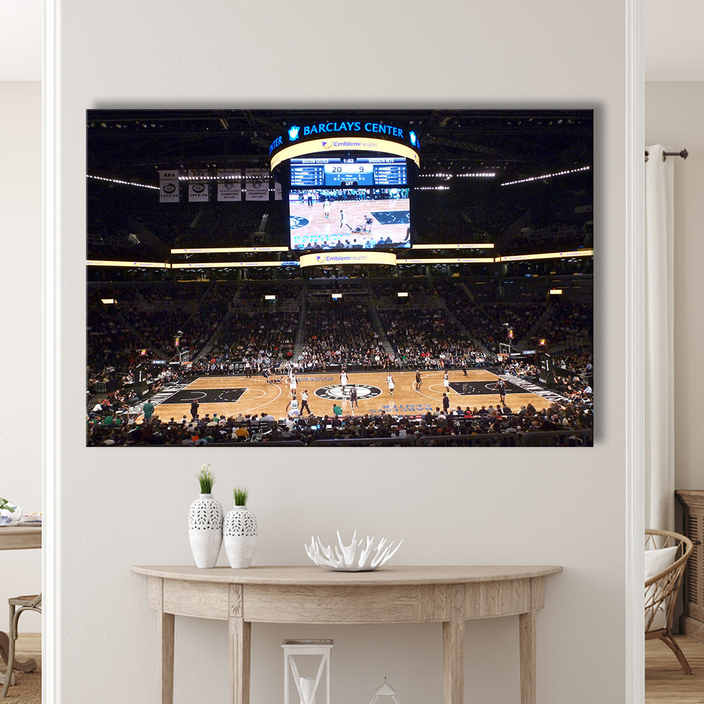 Brooklyn Nets at Barclays Center, Stadium Canvas, Sport Art, Gift for him, Man Cave Decor, Art Print, Canvas Print Wall Art