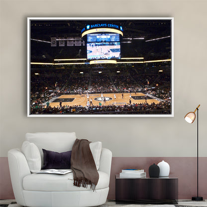 Brooklyn Nets at Barclays Center, Stadium Canvas, Sport Art, Framed Canvas Print Wall Art, Floating Frame