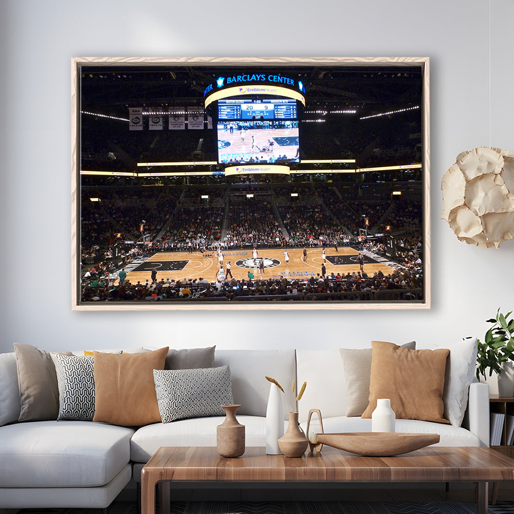 Brooklyn Nets at Barclays Center, Stadium Canvas, Sport Art, Framed Canvas Print Wall Art, Floating Frame