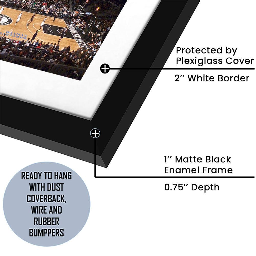 Brooklyn Nets at Barclays Center, Stadium Canvas, Sport Art, Gift for him, White Border Framed Art Print Wall Decor