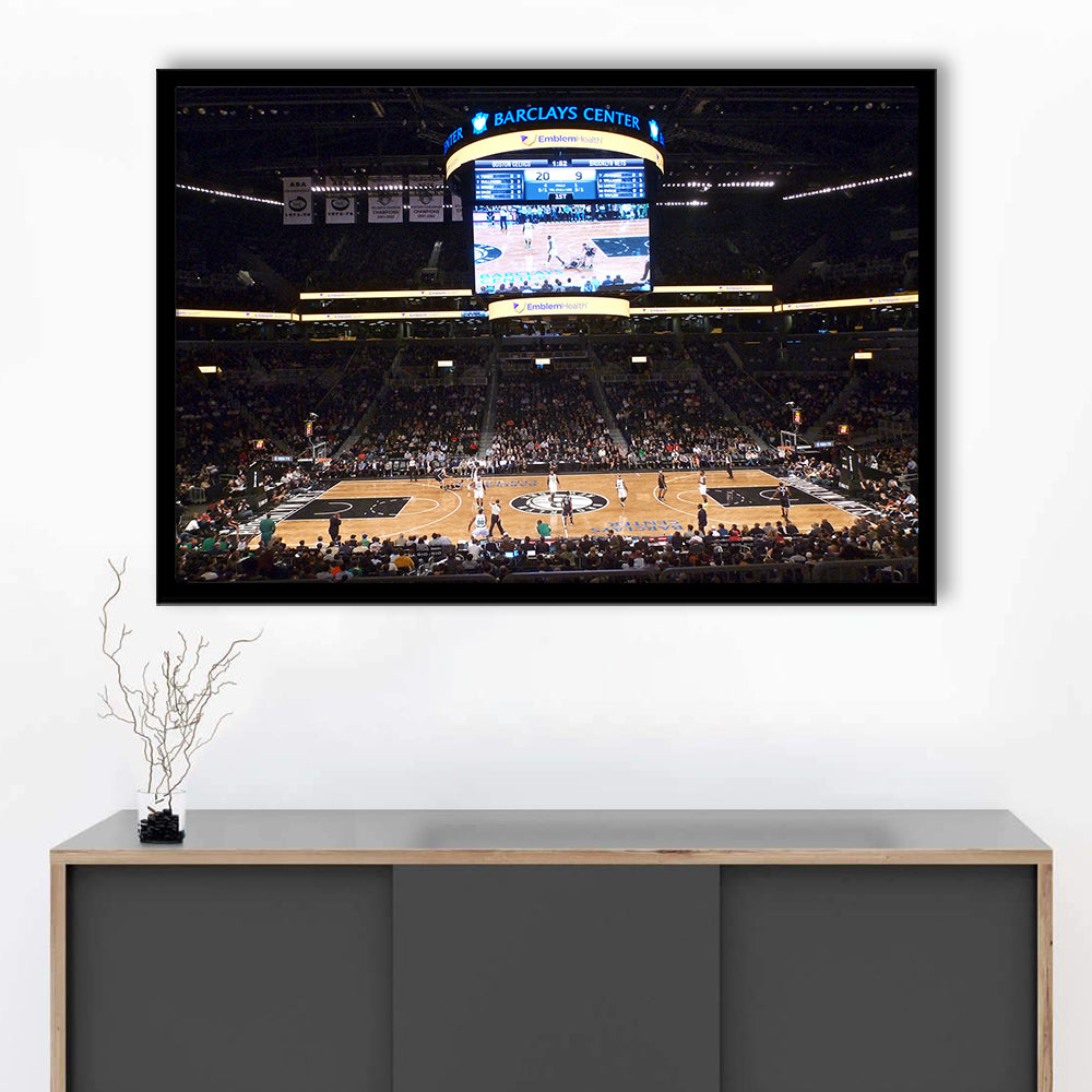Brooklyn Nets at Barclays Center, Stadium Canvas, Sport Art, Gift for him, Framed Art Print Wall Decor, Picture Framed