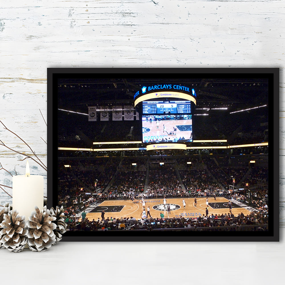 Brooklyn Nets at Barclays Center, Stadium Canvas, Sport Art, Framed Canvas Print Wall Art, Floating Frame