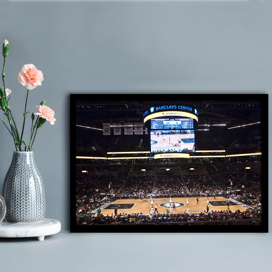Brooklyn Nets at Barclays Center, Stadium Canvas, Sport Art, Gift for him, Framed Art Print Wall Decor, Picture Framed