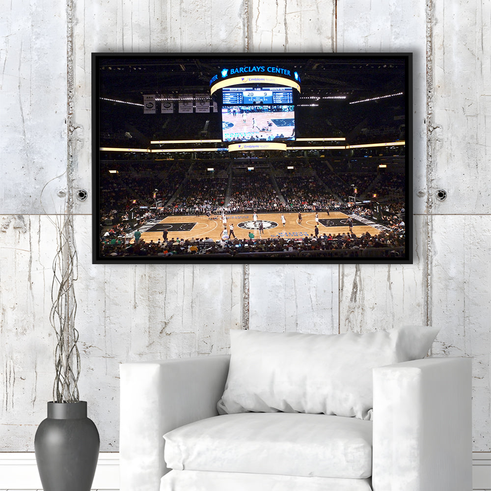 Brooklyn Nets at Barclays Center, Stadium Canvas, Sport Art, Framed Canvas Print Wall Art, Floating Frame
