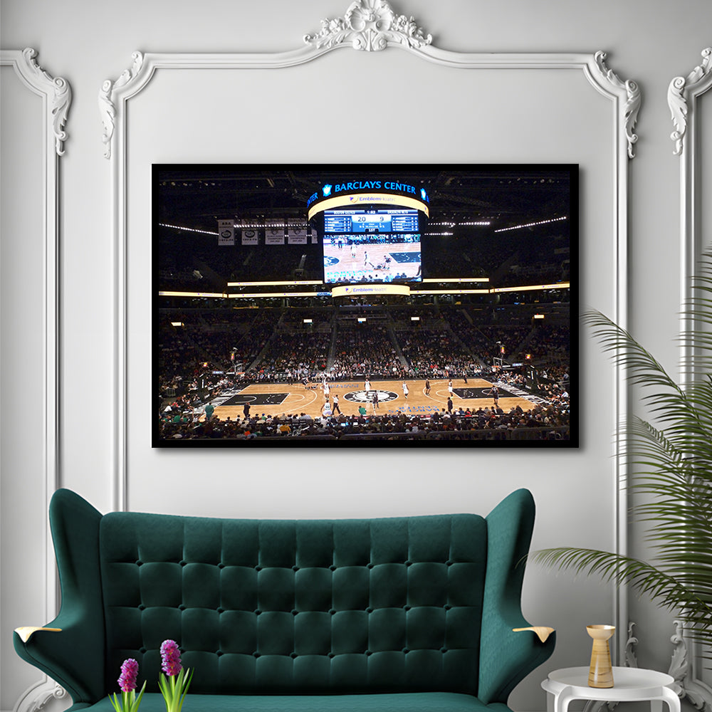 Brooklyn Nets at Barclays Center, Stadium Canvas, Sport Art, Gift for him, Framed Art Print Wall Decor, Picture Framed