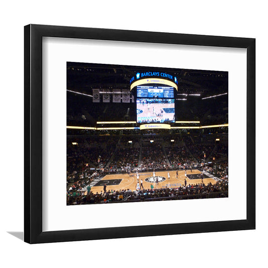 Brooklyn Nets at Barclays Center, Stadium Canvas, Sport Art, Gift for him, White Border Framed Art Print Wall Decor