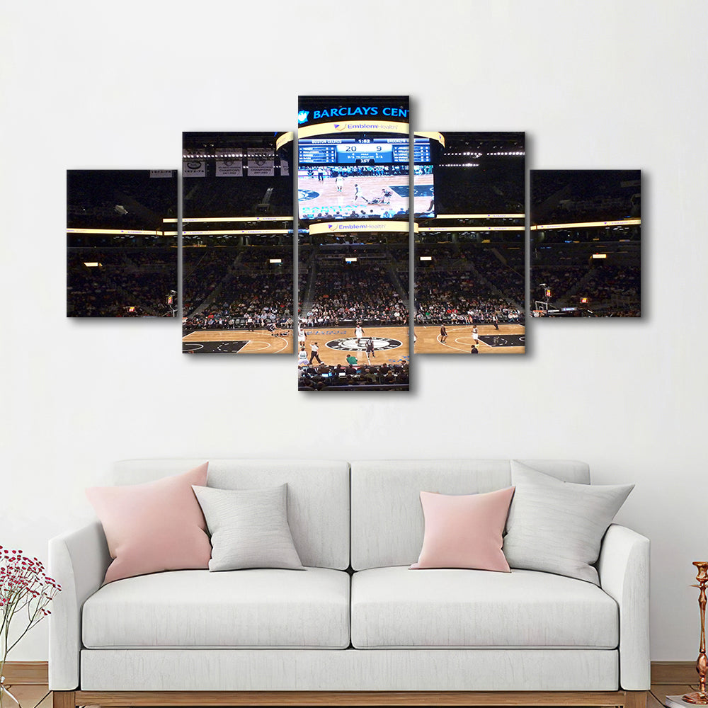 Brooklyn Nets at Barclays Center, Stadium Canvas, Sport Art, Gift for him, 5 Panel, Large Canvas, Canvas Print Wall Art
