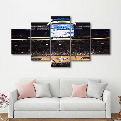 Brooklyn Nets at Barclays Center, Stadium Canvas, Sport Art, Gift for him, 5 Panel, Large Canvas, Canvas Print Wall Art
