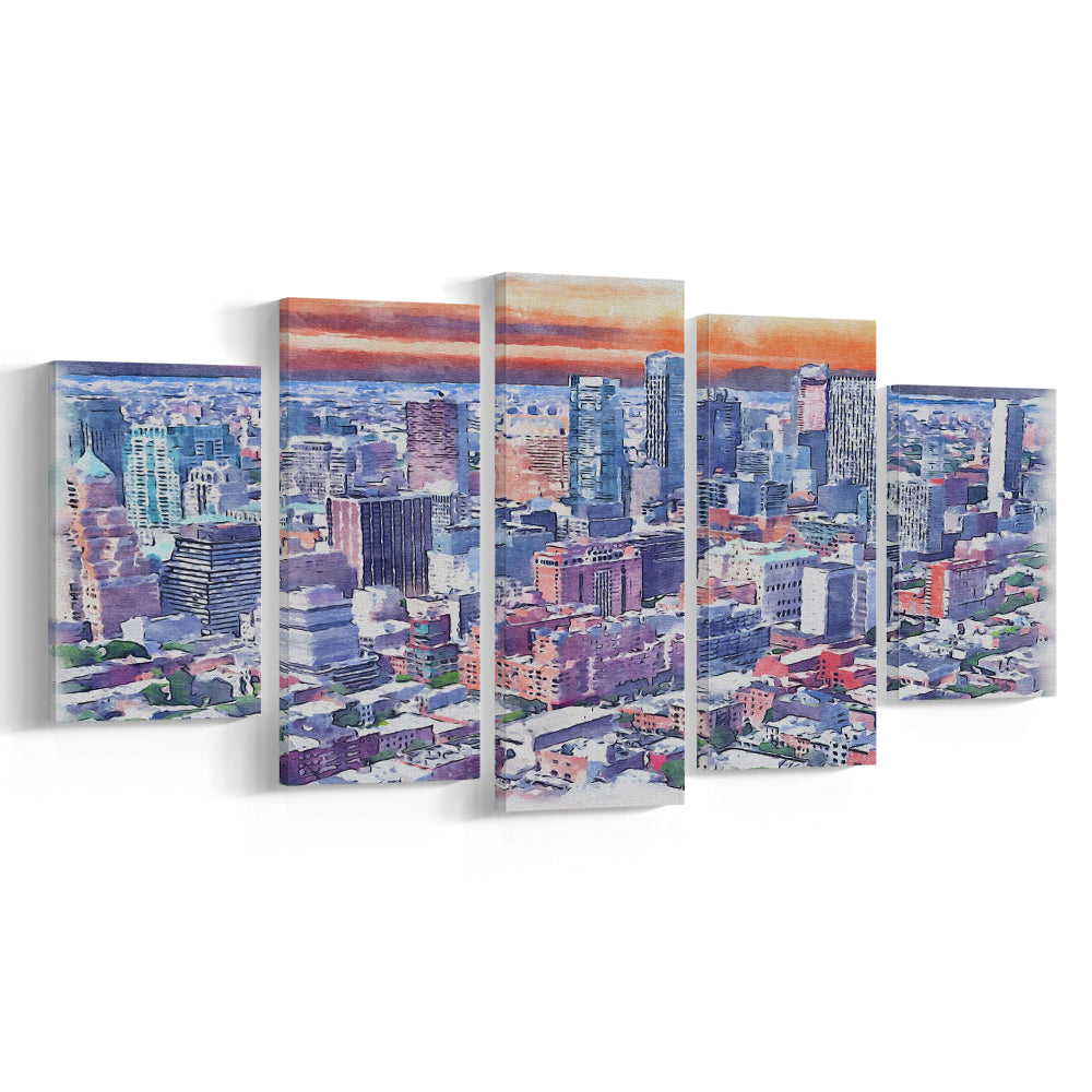 Brooklyn Watercolor Painting Canvas, Brooklyn New York, Sport Art, Mixed 5 Panel, Canvas Print Wall Art