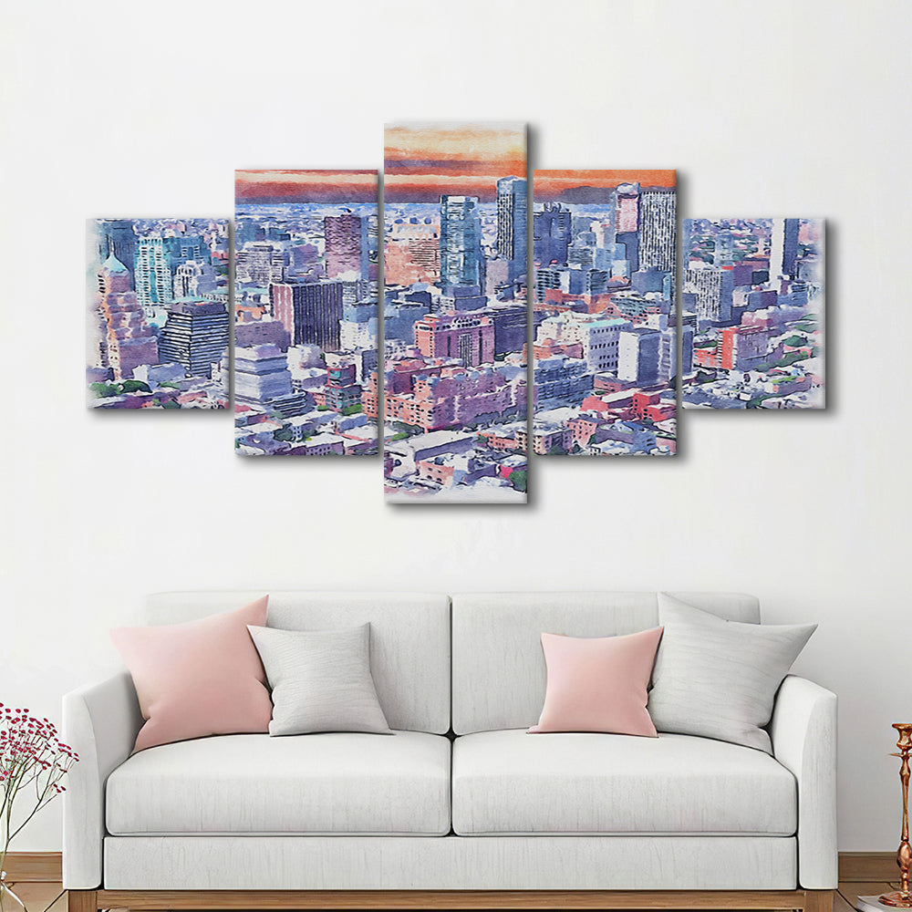 Brooklyn Watercolor Painting Canvas, Brooklyn New York, Sport Art, Mixed 5 Panel, Canvas Print Wall Art