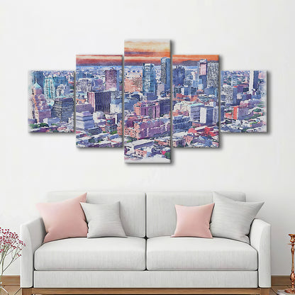Brooklyn Watercolor Painting Canvas, Brooklyn New York, Sport Art, Mixed 5 Panel, Canvas Print Wall Art