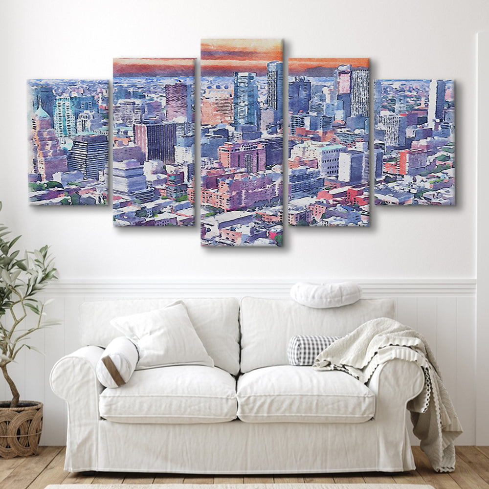 Brooklyn Watercolor Painting Canvas, Brooklyn New York, Sport Art, Mixed 5 Panel, Canvas Print Wall Art