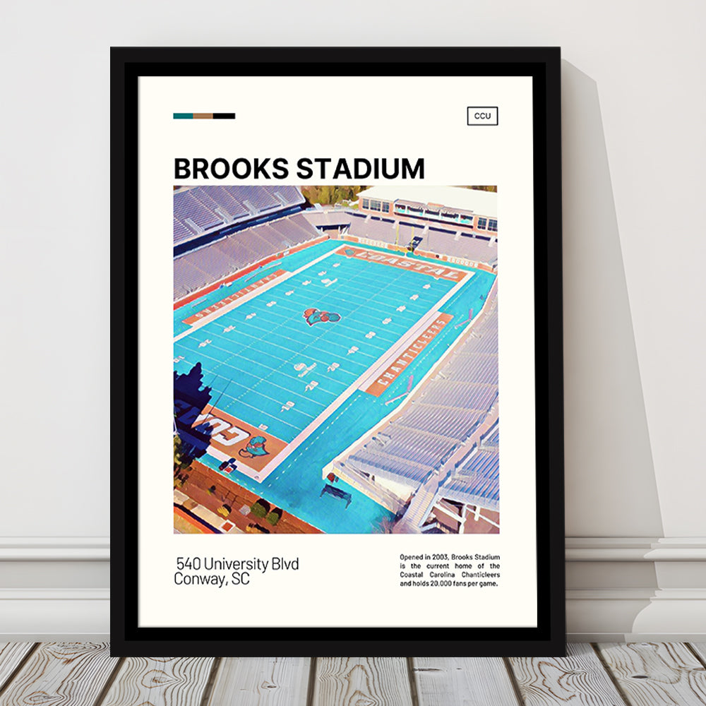 Brooks Stadium Print, Coastal Carolina Chanticleers Stadium Canvas Art, Man Cave Gift, Floating Framed Canvas Print