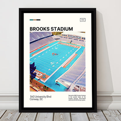 Brooks Stadium Print, Coastal Carolina Chanticleers Stadium Canvas Art, Man Cave Gift, Floating Framed Canvas Print