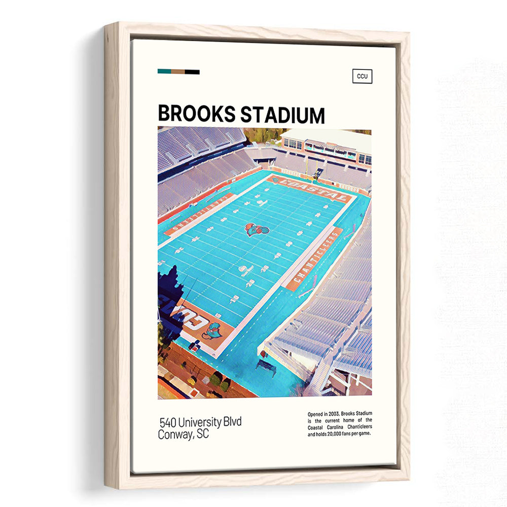 Brooks Stadium Print, Coastal Carolina Chanticleers Stadium Canvas Art, Man Cave Gift, Floating Framed Canvas Print